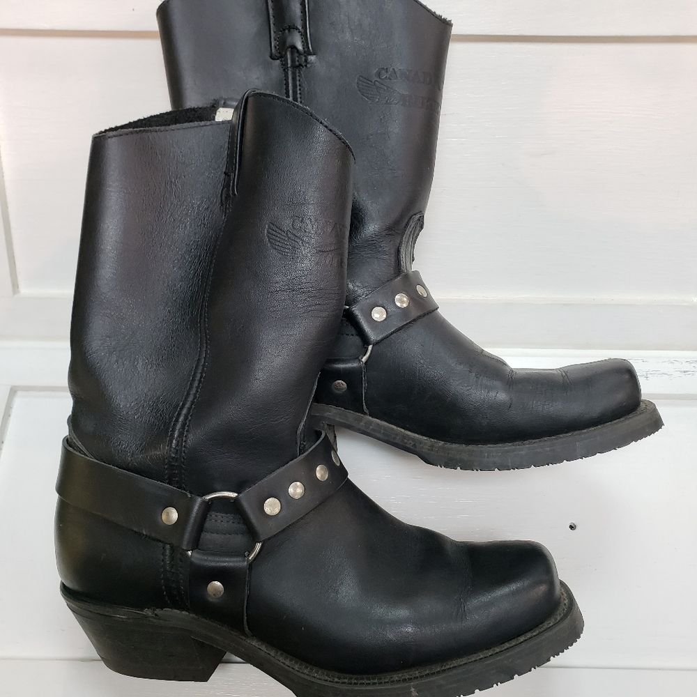 Canada West Boots Women 8 Motorcycle Riding Leather Black Genuine